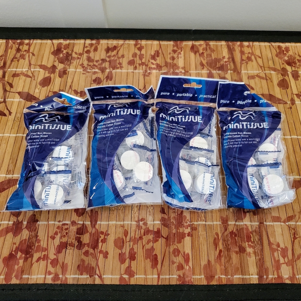 NWT MiniTissue Compressed Biodegradeable Travel Towels - 4 packs of 8